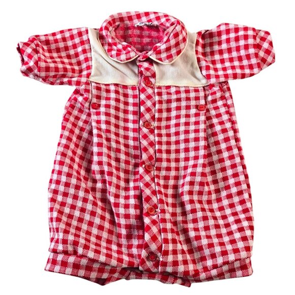 Baby Bliss Romper Size Medium Red Gingham Check Vintage Retro Summer 60s Unisex - Picture 1 of 14